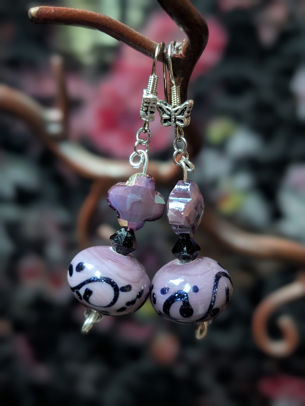 Dangly Purple Sparkle Earrings Handmade